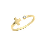 9CT GOLD CUBIC ZIRCONIA SET OPEN CROSS RING